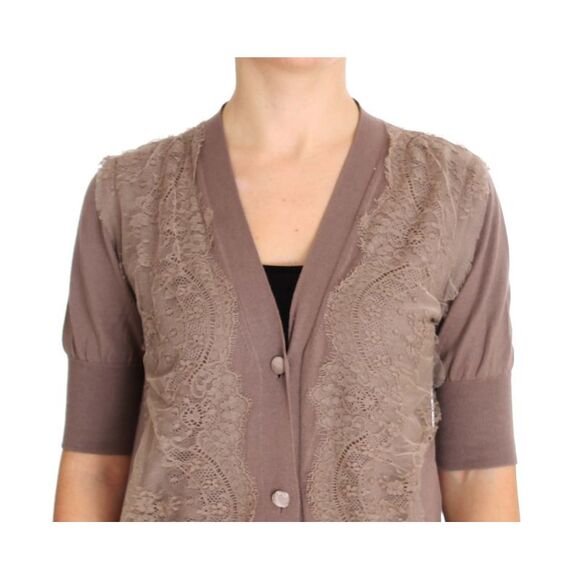 PINK MEMORIES Lace Detail Cardigan Short Sleeves Relaxed Fit Women Purple - Picture 4 of 6